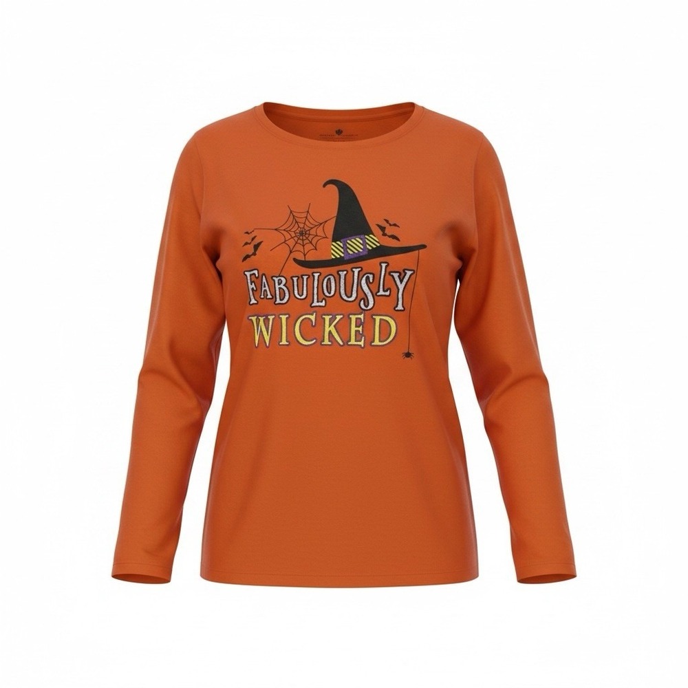 Halloween Wicked Witch T-Shirt Women’s Size 3X Orange Glitter Bats Spiders Web